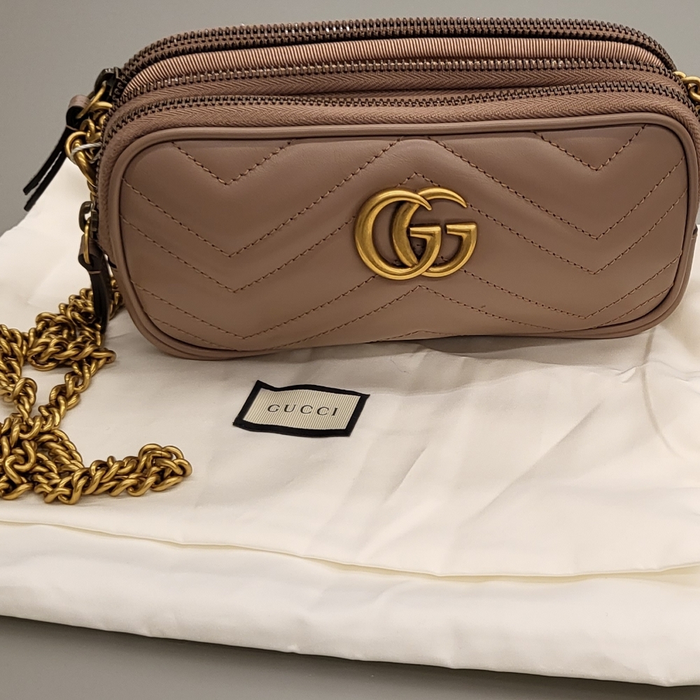 Gucci Marmont Triple Zip Matelasse Leather Mini Crossbody Bag Porcelain …